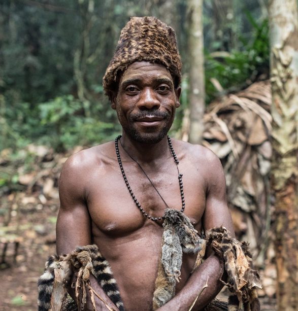 meeting with a traditional Baka pygmy during an ethnographic trip to Cameroon