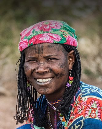 tattooed mbororo tribe woman during a trip to cameroon