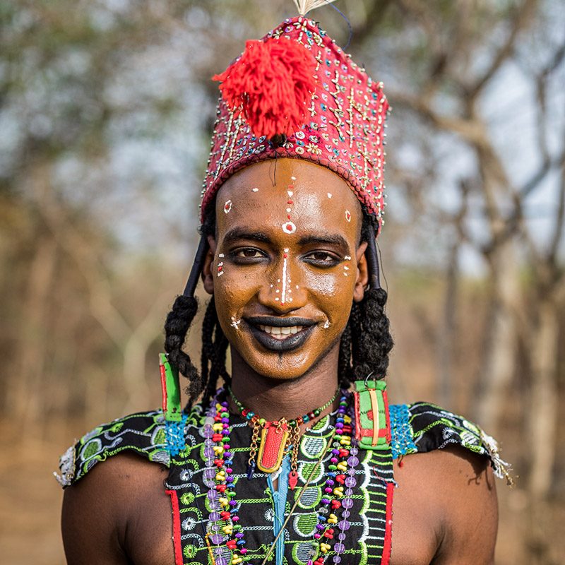 Peul-Mbororo man perfoming Gerewol Festival during trip to Chad