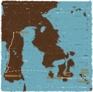 map of the itinerary of the trip to Sulawesi in August 2024 I mapa del itinerario del viaje a Sulawesi en agosto 2024